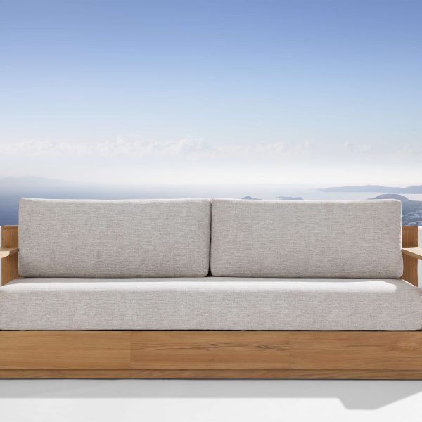 Bal Harbour Outdoor Teak Sofa in Shardai Zinc